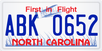 NC license plate ABK0652