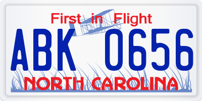 NC license plate ABK0656