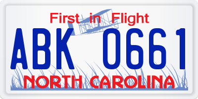 NC license plate ABK0661