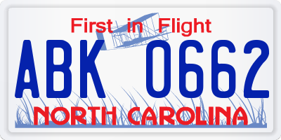 NC license plate ABK0662