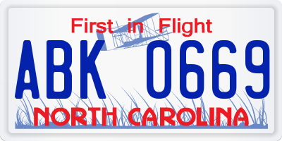 NC license plate ABK0669