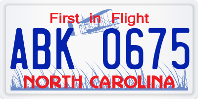 NC license plate ABK0675