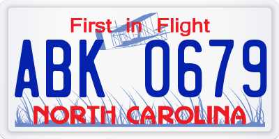 NC license plate ABK0679