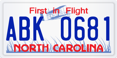 NC license plate ABK0681