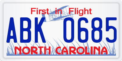 NC license plate ABK0685