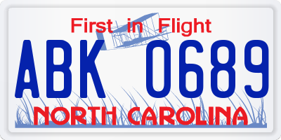 NC license plate ABK0689
