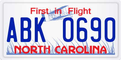 NC license plate ABK0690