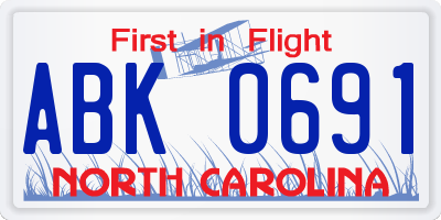 NC license plate ABK0691