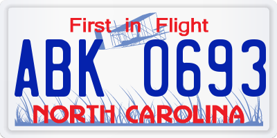 NC license plate ABK0693