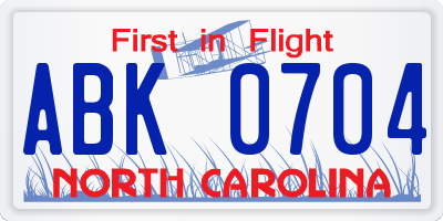 NC license plate ABK0704