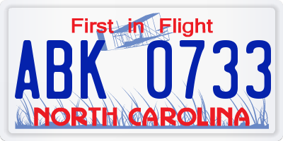 NC license plate ABK0733