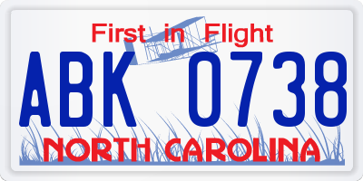 NC license plate ABK0738