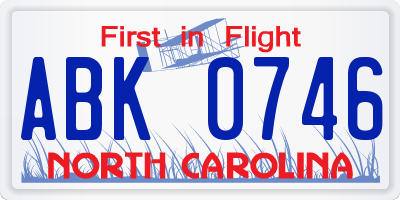 NC license plate ABK0746