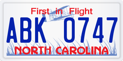 NC license plate ABK0747