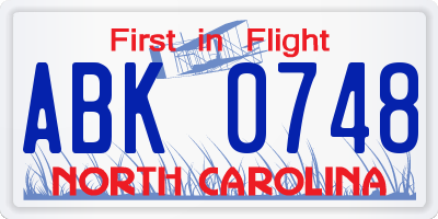 NC license plate ABK0748