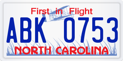NC license plate ABK0753