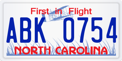 NC license plate ABK0754