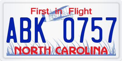 NC license plate ABK0757