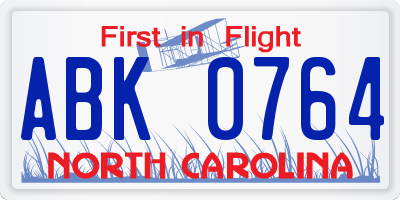 NC license plate ABK0764