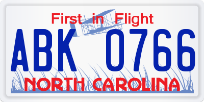 NC license plate ABK0766