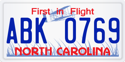 NC license plate ABK0769