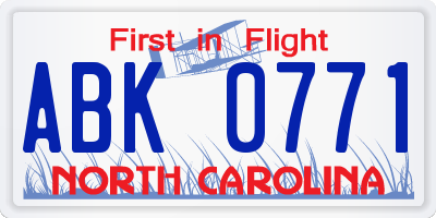 NC license plate ABK0771