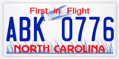 NC license plate ABK0776