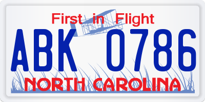 NC license plate ABK0786