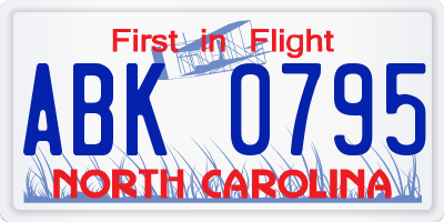 NC license plate ABK0795