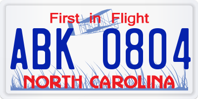 NC license plate ABK0804