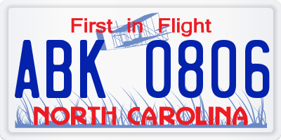 NC license plate ABK0806
