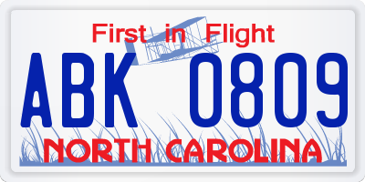 NC license plate ABK0809