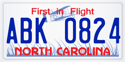 NC license plate ABK0824