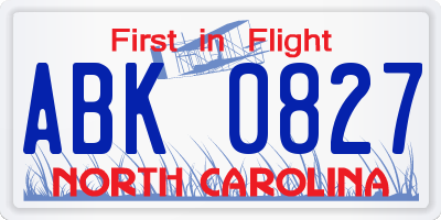 NC license plate ABK0827