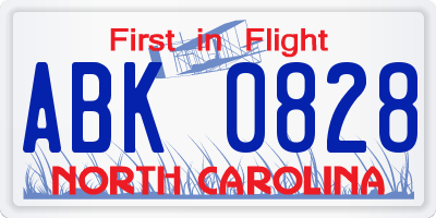 NC license plate ABK0828