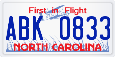 NC license plate ABK0833
