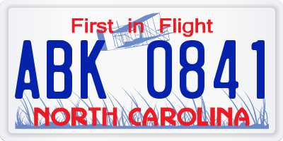 NC license plate ABK0841