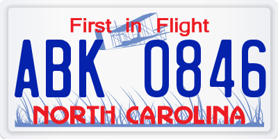 NC license plate ABK0846