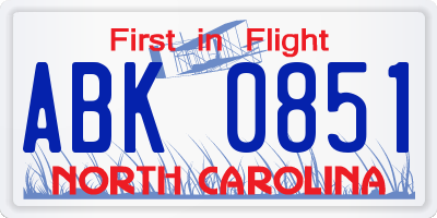 NC license plate ABK0851