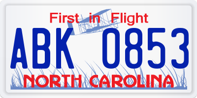 NC license plate ABK0853