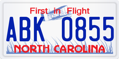 NC license plate ABK0855