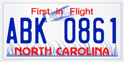 NC license plate ABK0861