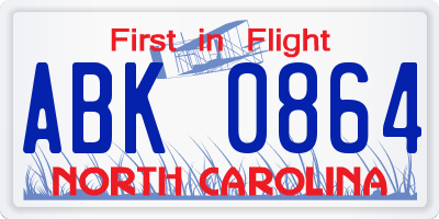 NC license plate ABK0864