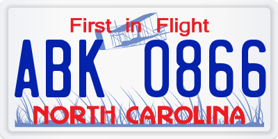 NC license plate ABK0866