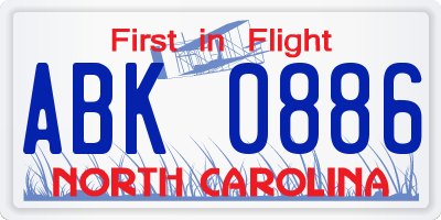 NC license plate ABK0886