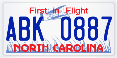 NC license plate ABK0887