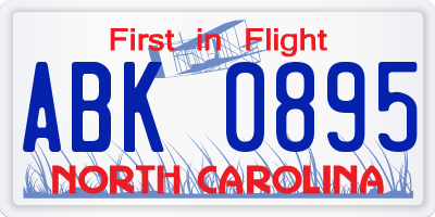 NC license plate ABK0895