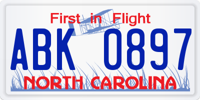 NC license plate ABK0897