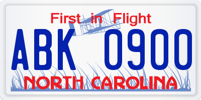 NC license plate ABK0900