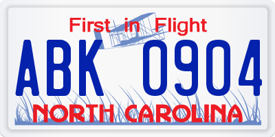 NC license plate ABK0904
